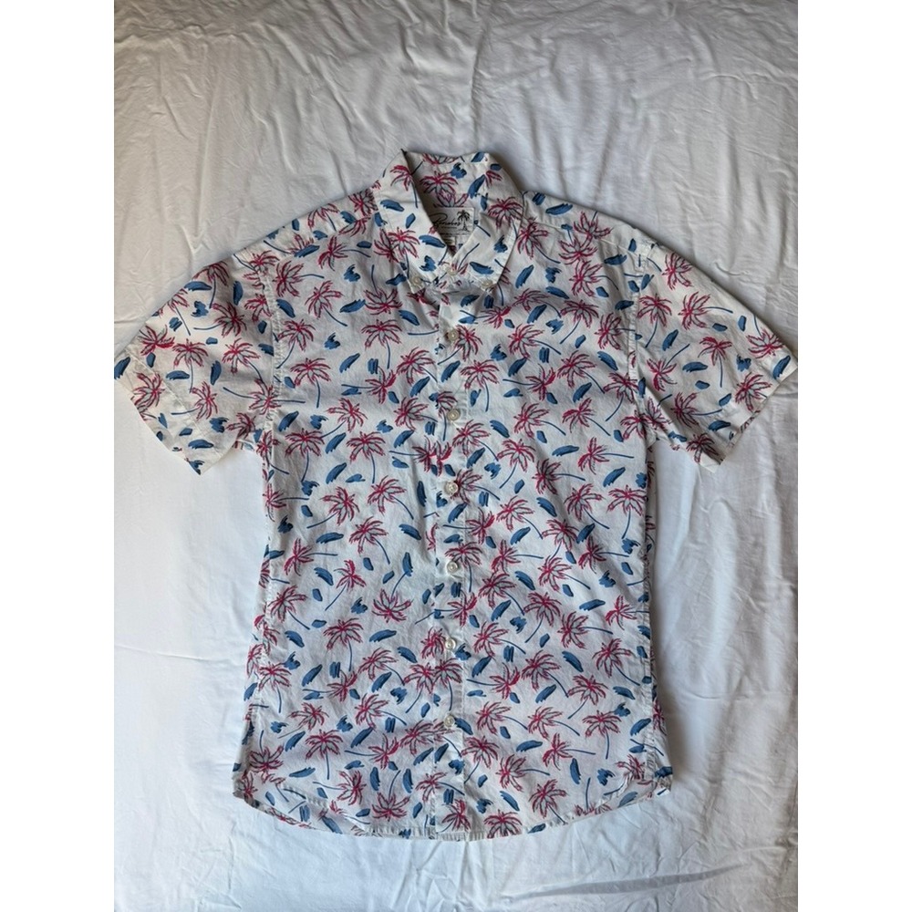 Bonobos Mens Slim Fit Short Sleeve Palm Tree Print Cotton Shirt White XS Short